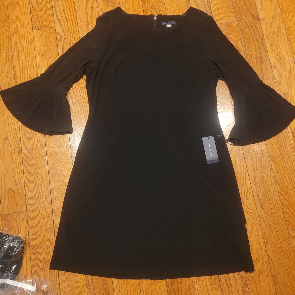 Black Dress Stretch Jersey Tommy Hilfiger Bell Sleeves New Size 14